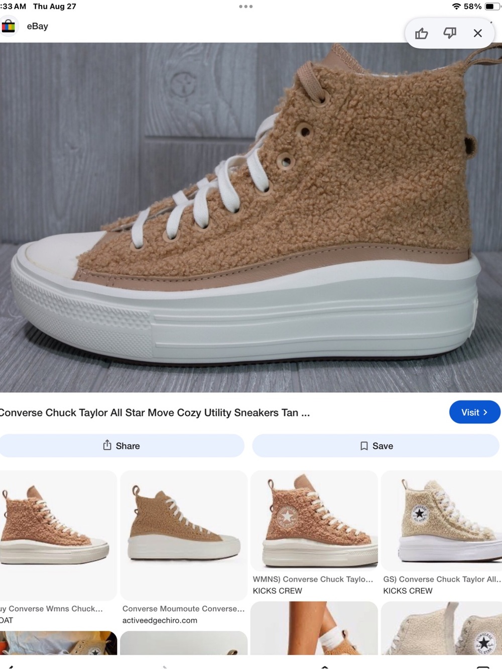 Converse Women  Chuck Taylor Sherpa High-Top Sneakers - Tan & White